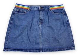 Forever 21+ Rainbow Stripe Waist Denim Mini Skirt Pockets Blue Med Wash ... - £11.43 GBP
