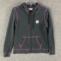 Converse Hoodie Women&#39;s Large Gray Full Zip Drawstring Cotton Blend L - $27.85 CAD