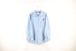 Vintage 90s Disney Womens 20W Faded Winnie the Pooh Eeyore Denim Button Shirt - $39.55