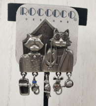 Vintage AJC Pewter Cat Brooch American Gothic Dangle Details Brooch Pin - £16.07 GBP
