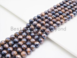 Mystic Plated Brown Tiger Eye - 6/8/10/12/14mm Round Faceted Beads - SKU#U411 - £6.13 GBP+