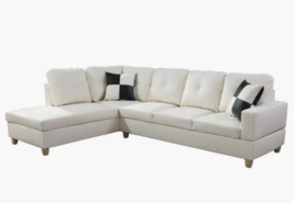 L-Shaped Convertible White Flannel &amp; PVC Living Room Sectional Sofa Couch - £543.38 GBP