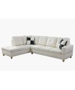 L-Shaped Convertible White Flannel & PVC Living Room Sectional Sofa Couch - £543.38 GBP