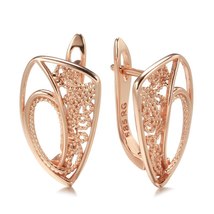 New 585 Rose Gold Ethnic Bride Earrings For Women Creative Unusual Hollow Flower - £7.23 GBP
