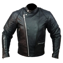 Black Real Cowhide Leather Classic Motorcycle Style Jacket Diamond Lapel Design - $209.99