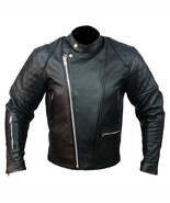 Black Real Cowhide Leather Classic Motorcycle Style Jacket Diamond Lapel... - $291.34 CAD