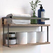 Richer House Dual-Level Guardrail Floating Shelves, Rustic Wood, Rustic Wood - $39.92