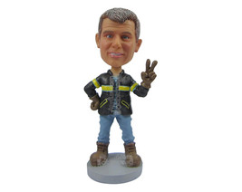 Custom Bobblehead Cool Pal Ready To Have A Go Wearing Jacket, Jeans And ... - £71.05 GBP