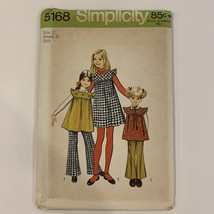 Vtg Simplicity 5168 Sewing Pattern Uncut Girl Size 12 Bellbottom Pants Jumper - £3.82 GBP