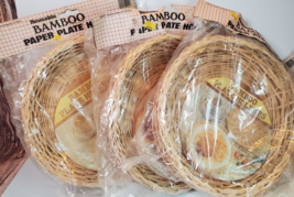Vintage Wicker Rattan Bamboo Paper Plate Holders Basket Wall Decor Set o... - £26.83 GBP