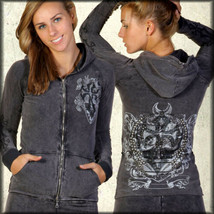 Bejeweled Midnite Cross Swarovski Crystals Womens Zip Hoodie Charcoal Black XS-S - £108.91 GBP