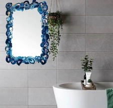 16&quot;x20&quot; Blue Agate Mirror, Bathroom Mirror, Wall Hanging Mirror Living Room Deco - £486.68 GBP