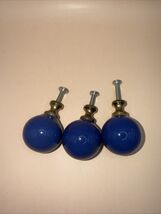 3 Round Vtg Porcelain Knobs Replacement Cabinet Drawer Blue Salvage - $9.89