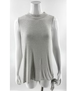 Bobeau Sleeveless Top Size Large Gray White Striped Mock Neck Side Tie W... - $23.76
