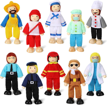 10 Pcs Wooden Dollhouse Family Set of Mini People Figures Dollhouse Dolls Wooden - £20.05 GBP