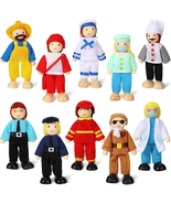 10 Pcs Wooden Dollhouse Family Set of Mini People Figures Dollhouse Doll... - £21.14 GBP