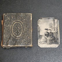 Antique Tintype Photo Girls Lock Of Hair Mourning Union Case 1800s 2 Woman READ - £222.94 GBP