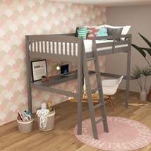 Everest Grey High Loft Bed with Desk and Storage, Heavy Duty Solid Wood Full Siz - £401.42 GBP