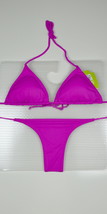 Purple 3 Piece Set Triangle Top, Side Tie Thong &amp; Side Tie Scrunch Bottom Bikini - £40.71 GBP