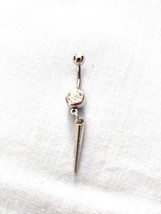 Gothic Spike Punk Industrial 3/4&quot; Metal Charm 14g Dazzling Clear Cz Belly Ring - £4.81 GBP