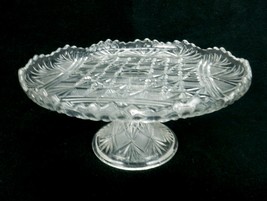 McKee and Brothers 9&quot; Glass Cake Stand, Teutonic Pattern, Diamonds &amp; Fans, EAPG - £38.49 GBP