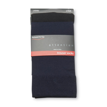 NEW Womens Attention Trouser Socks 2 Pr black &amp; blue ladies sz 6-12 relaxed band - £7.86 GBP