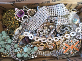 Crafter&#39;s Lot Vintage Jewelry Parts Pieces Junk Drawer Rhinestones Variety - £7.91 GBP