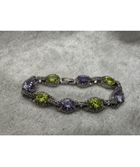Multi Gemstone Silver Oval Link 7 3/8&quot; Bracelet Peridot Amethyst - $1,761.39 MXN