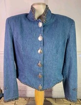 VTG Double D Ranchwear Country Western Denim Jacket Silver Button Up Studded Med - £75.55 GBP