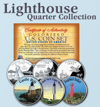 Historic American * LIGHTHOUSES * Colorized US Statehood Quarters 3-Coin Set #9 - £9.75 GBP