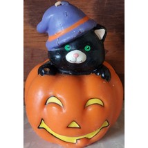 Vintage Halloween Candle Jack O Lantern Black Cat In A Purple Witch Hat ... - $136.89 MXN