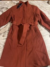 NWT Cole Haan Belted Raglan Melton Wool Coat - Size 6 - Burgundy - $78.21