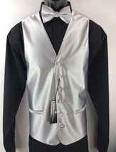 Bruno Piattelli Roma Men&#39;s Silver Tuxedo Formal 4 Piece Vest Tie Bow Tie Hanky - £36.18 GBP