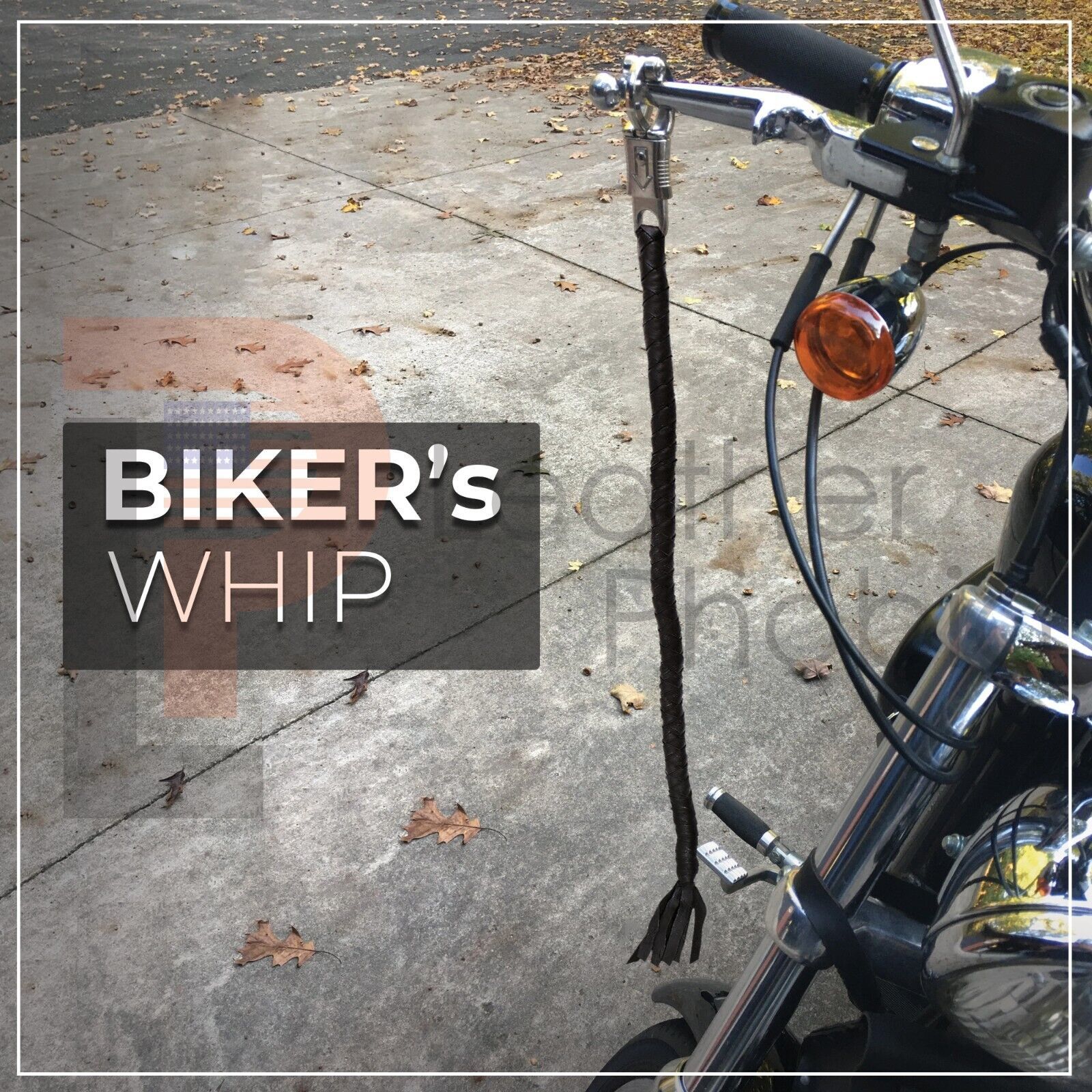 36" Leather Motorcycle Get Back Whip for Handlebar Black Motor Biker Whip