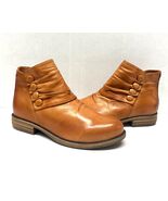MIZ MOOZ SOFT RUCHED LEATHER BOOTIE SIDE ZIP SADDLE 37EU / 7US NEW Z-85 - $116.82