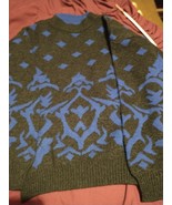 Vintage Koman Mens Sweater  XL Acrylic Crazy Pattern  Blue Black VG - £19.37 GBP