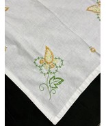 Vintage 50s 60s MCM White Yellow Floral Flowers Linen Square Table Placemat - £15.28 GBP