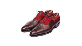 New Handmade Two Tone Cap toe  Leather Formal Shoes, Men Lace up shoes, ... - £95.09 GBP
