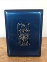 Vtg Floral Gold Teal Pearl Finish Playing Card Double Deck Hardshell Storage Box - £15.98 GBP