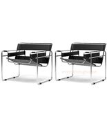 2 Black Faux Leather Strap and Chrome Bent Steel Tube Accent Lounge Chair - $969.89