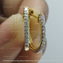 0.12CT Natural Diamond Small Hoop Huggies Earrings 14K Yellow Gold Plated Silver - £86.04 GBP