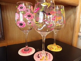 3# Lolita 15 oz. Hand-Painted Wine Glasses Flip Flop, Ooops-A-Daisy, Stiletto - £19.54 GBP