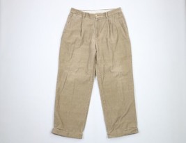 Vintage Nautica Mens 33x29 Faded Pleated Cuffed Wide Leg Corduroy Pants Beige - £34.84 GBP