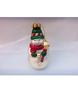 GLASS SNOWMAN ORNAMENT 5&quot; TALL  NICE      GREEN HAT - $10.84