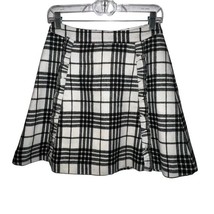 LOFT WOMEN BLACK WHITE PLAID A LINE MINI SKIRT WOOL BLEND RUFFLE DETAIL ... - $9.35