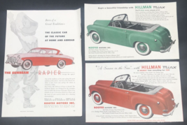 3 VTG 1950s Rootes Motors Red &amp; Green Hillam Minx &amp; Sunbeam Rapier Print Ads - £11.00 GBP
