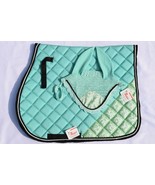 MINT GREEN ENGLISH SADDLE PAD MATCHY SET WITH FLY BONNET - £35.63 GBP