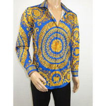 Men's AVM Crystal Shirt Medallion Medusa Cotton Slim Fit 9628-06 Royal Blue image 10