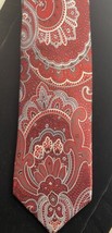 Geoffrey Beene Hand Made Modern 100% Silk Color Paisley Tie Fun Red Gray - £8.78 GBP