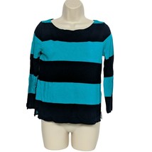 J Crew Pullover Sweater XS Rugby Striped Boat Neck Long Sleeve Black Teal - $20.10